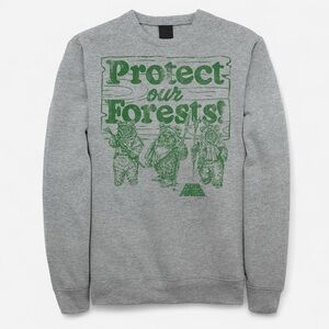 Star Wars Gray Crewneck Sweater with Green Ewok Design Large NEW